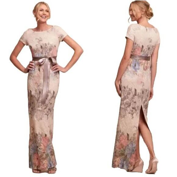 Adrianna Papell Melinda Gown 4 Pastel Matelasse Floral Dress Formal Bridgerton - Picture 2 of 16